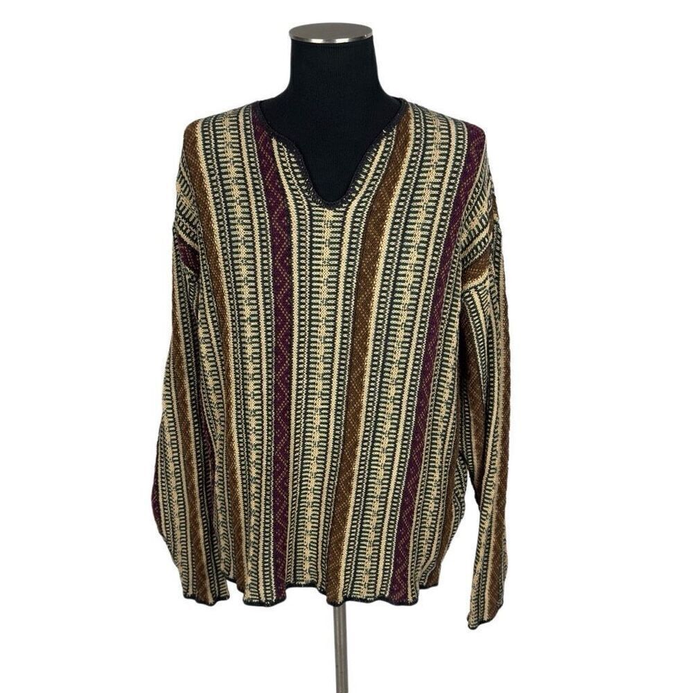 Structure‎ Vintage Cotton / Ramie Unique V-Neck Sweater - Men’s XL